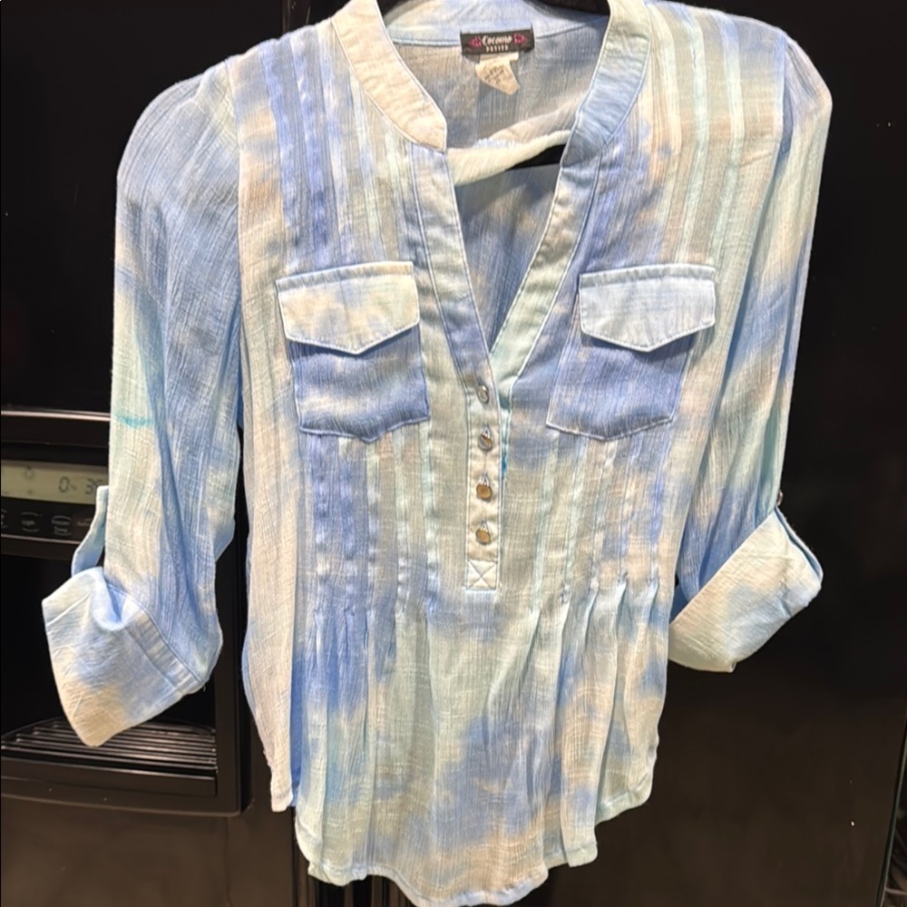 Cocomo Light Blue and White Striped Peasant Blouse MP